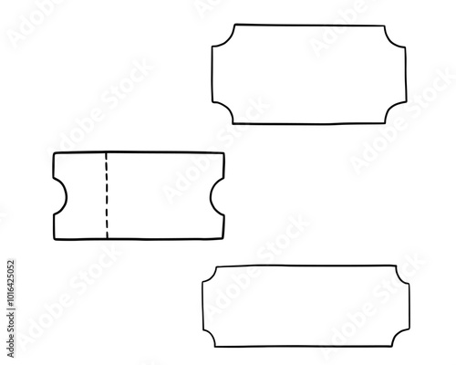 Ticket templates doodle illustrations set. Outline sketch