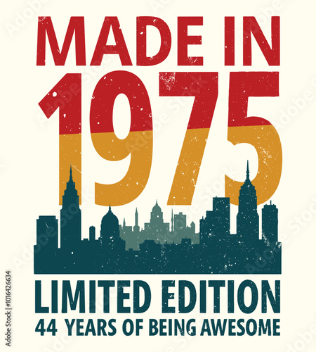 Vintage Made in 1975 Limited Edition 44 Years of Being Awesome t shirt