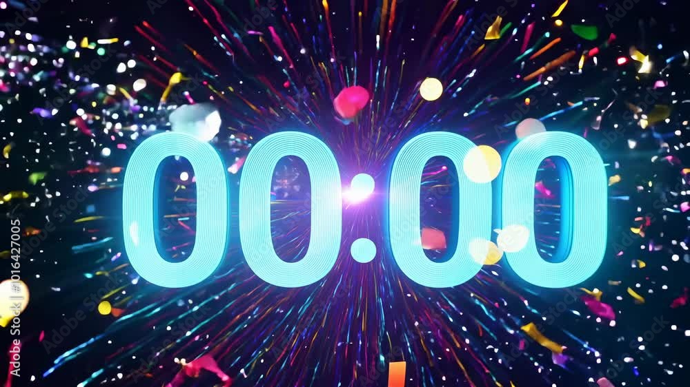 New Year's Countdown Animation with Fireworks and Confetti Exploding New Year's Countdown Animation with Fireworks and Confetti Exploding