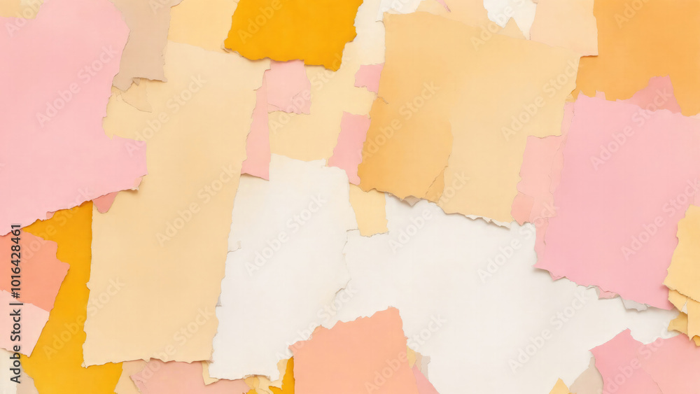 Fototapeta premium Orange, Beige, yellow, peach colors ripped paper pieces collage pastel background