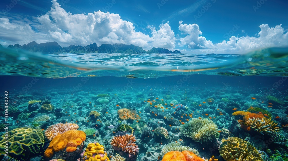 Obraz premium Vibrant Coral Reef Under Clear Blue Water