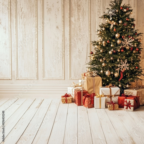Christmas photo very big background for  family groups, clean natural white creme style color style wall and floor