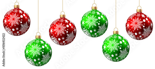Christmas  balls  with pattern  isolated on white background.