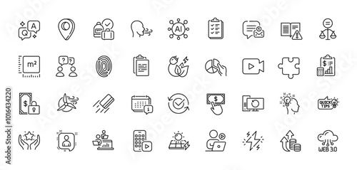 Ethics, Idea and Web3 line icons pack. AI, Question and Answer, Map pin icons. Breathing exercise, Instruction manual, Windmill turbine web icon. Vector