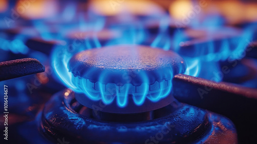 A close-up of a blue flame from a gas stove, with crisp, sharp details. photo