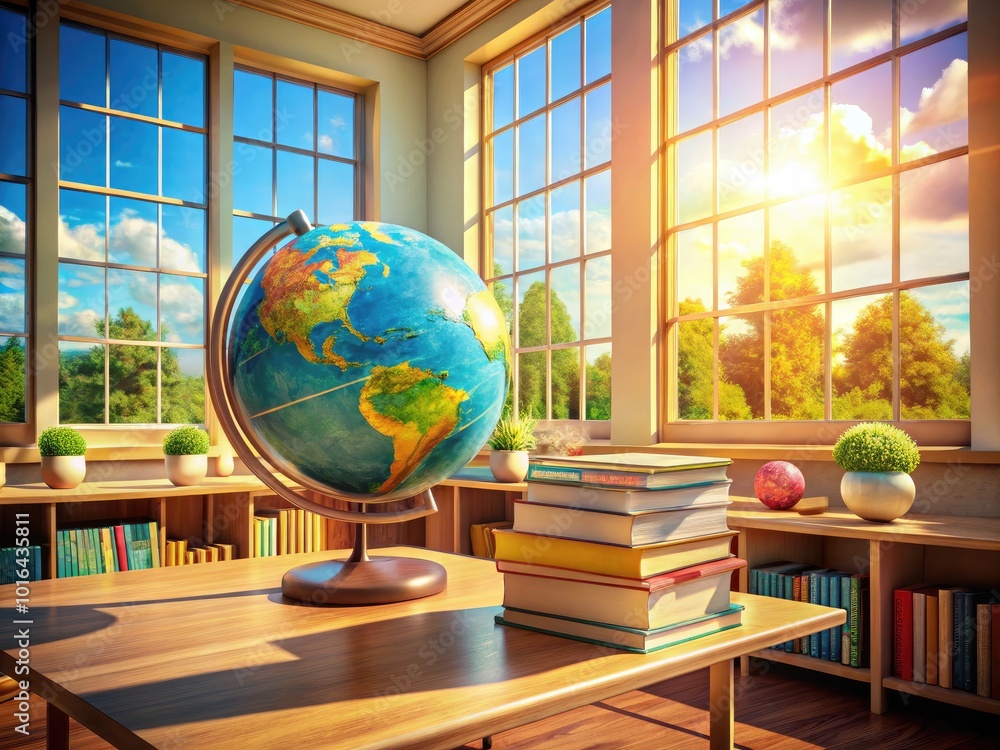 World Book Day Celebration with Globe and Books in a Classroom Setting for Learning Enthusiasts World Book Day Celebration with Globe and Books in a Classroom Setting for Learning Enthusiasts