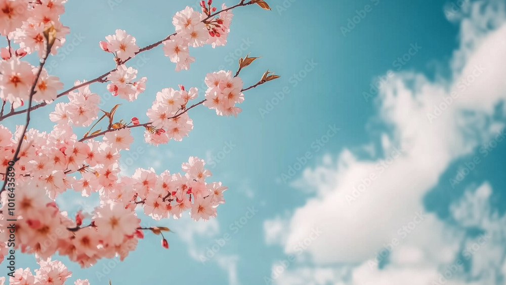 Delicate Pink Cherry Blossoms Against a Blue Sky Delicate Pink Cherry Blossoms Against a Blue Sky