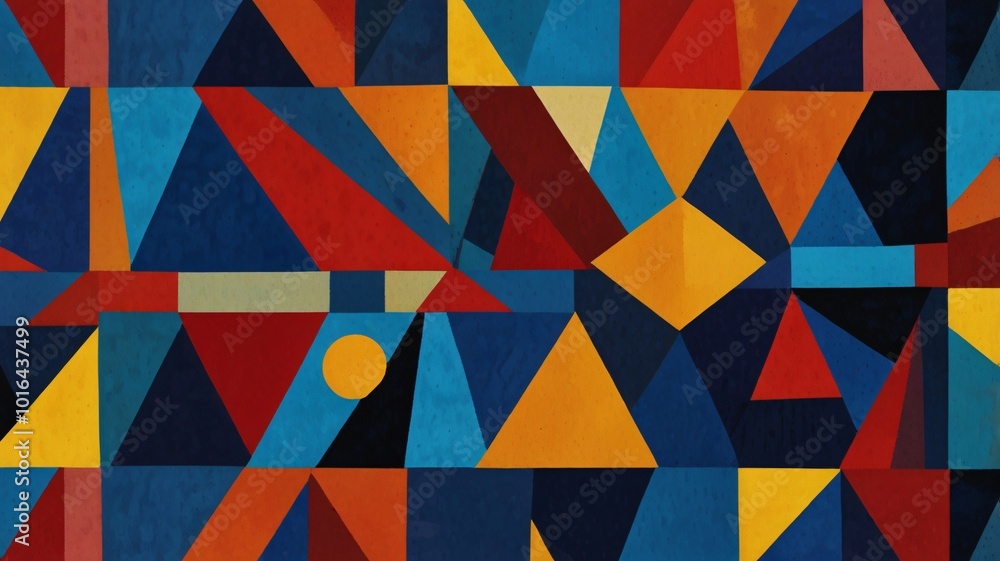 colorful geometric abstract design with overlapping shapes and patterns in vibrant hues of blue, red, and yellow. colorful geometric abstract design with overlapping shapes and patterns in vibrant hues of blue, red, and yellow.
