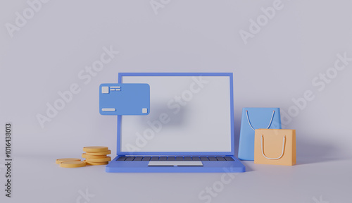 laptop with credit card payment online shopping bag ecommerce concept photo