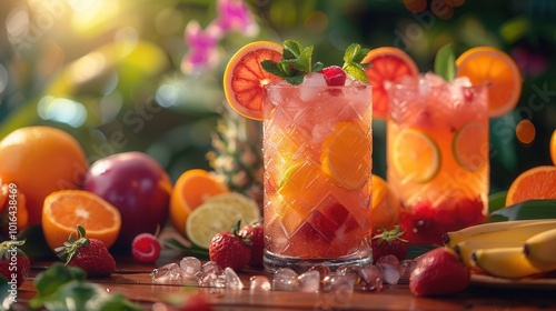 Refreshing Summer Cocktails with Fruits and Ice