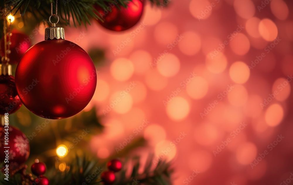 Red Christmas Ornaments with Bokeh Background