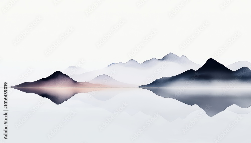 A classic Chinese mountain and lake scene with a calm, reflective water surface, ink-washed mountains in the distance, and minimalist elements that enhance the feeling of tranquility. A classic Chinese mountain and lake scene with a calm, reflective water surface, ink-washed mountains in the distance, and minimalist elements that enhance the feeling of tranquility.