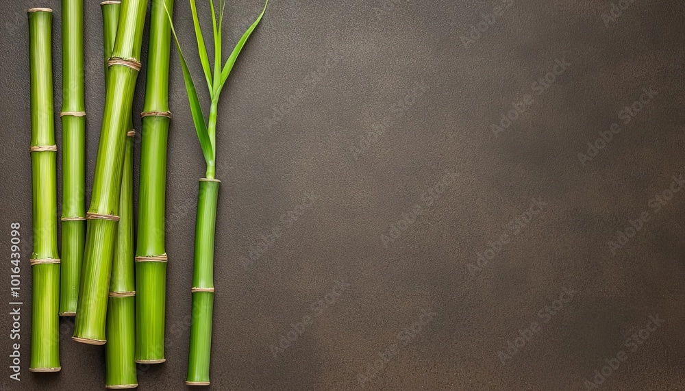 Obraz premium Bamboo stalks arranged on a textured dark background, highlighting natural beauty.