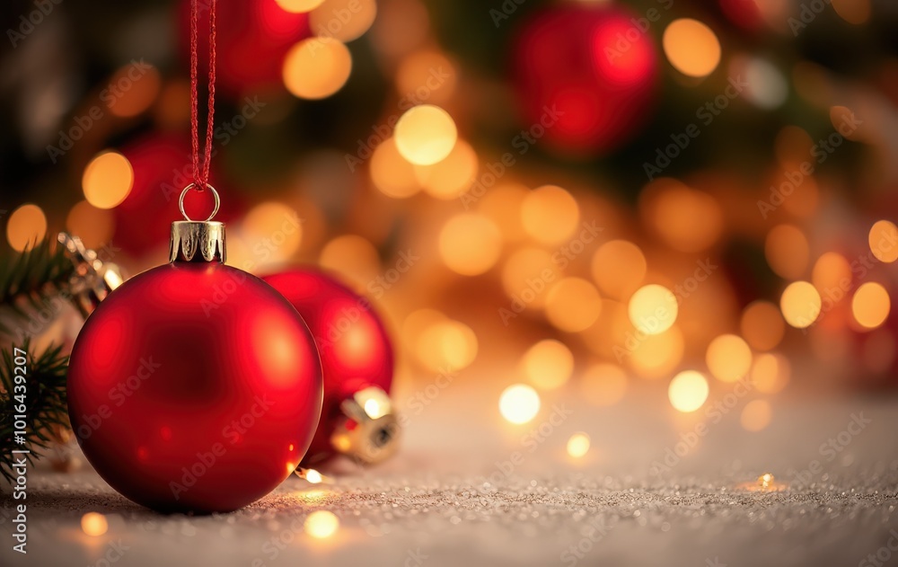 Fototapeta premium Festive Holiday Ornaments with Red Lights