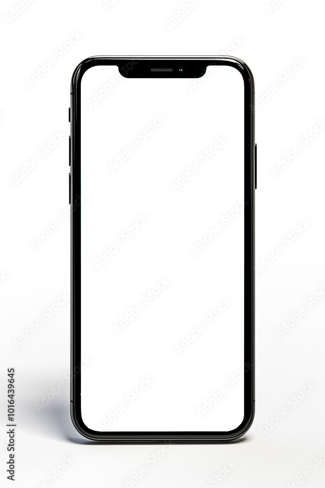 Black Smartphone with blank screen on White Surface Black Smartphone with blank screen on White Surface