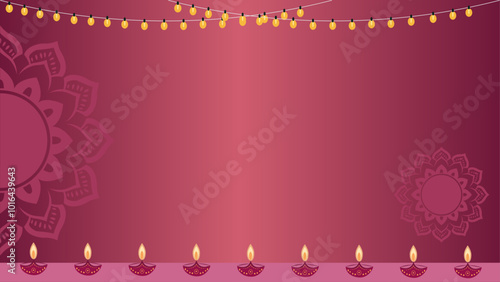 Diwali Decorative Background – Mandala Diyas and Lights Illustration