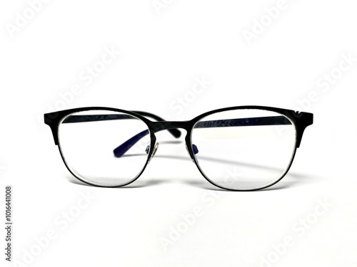 Glasses isolated on a white background. Glasses with black frame.