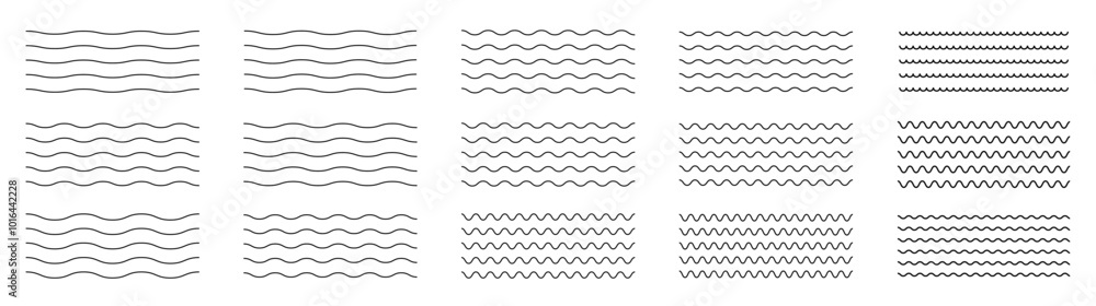 Waves line set. Wave ornament pattern. Set of wavy zigzag lines. Wave thin line background. Vector zigzag and wavy horizontal underline. Vector illustration Waves line set. Wave ornament pattern. Set of wavy zigzag lines. Wave thin line background. Vector zigzag and wavy horizontal underline. Vector illustration