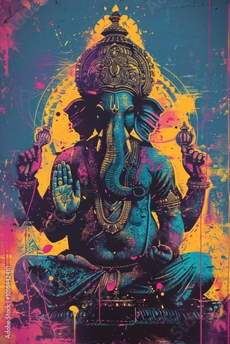 Vibrant Ganesh deity illustration