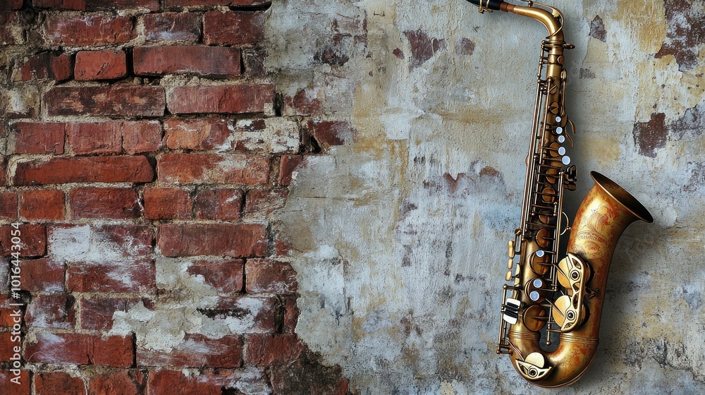Fototapeta premium Saxophone Against Brick Wall