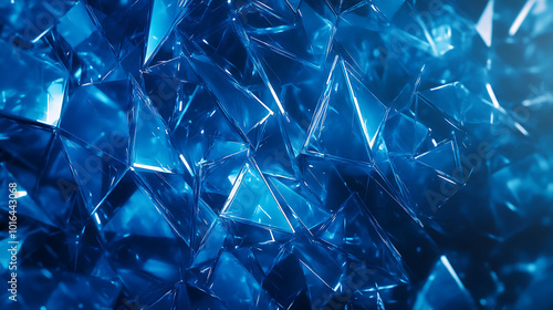 Abstract blue geometric background of triangular shapes, reminiscent of shards of ice or glass.