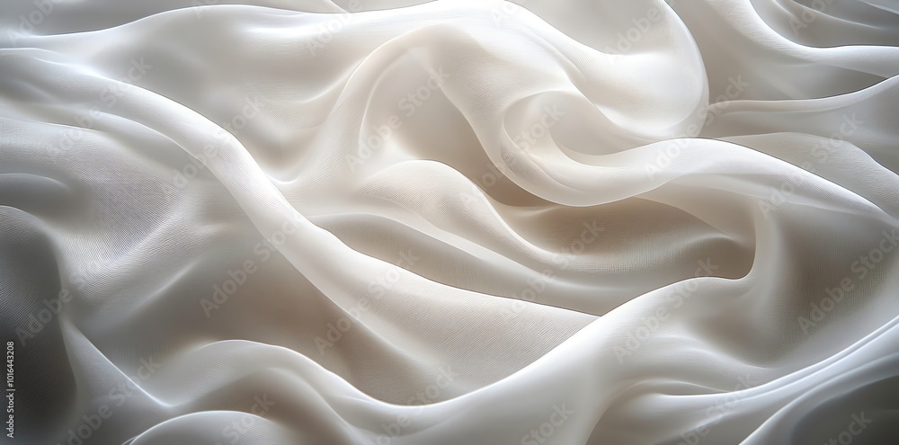 White silk fabric with soft, flowing folds, creating a luxurious and elegant background. White silk fabric with soft, flowing folds, creating a luxurious and elegant background.