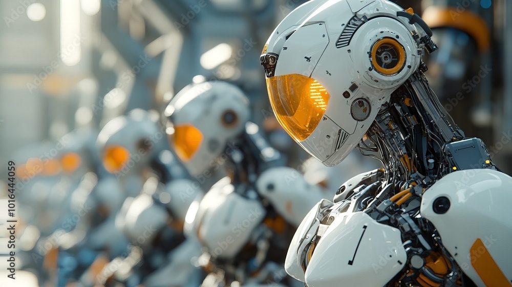 Fototapeta premium Close-up of industrial robots working on an automotive assembly line