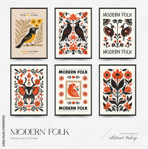 Abstract folk nordic art posters template. Modern trendy minimal style. Hand drawn design for wallpaper, wall decor, print, postcard, cover, template, banner.