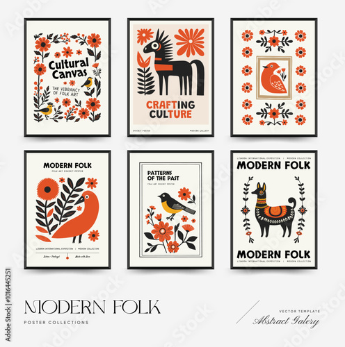 Abstract folk nordic art posters template. Modern trendy minimal style. Hand drawn design for wallpaper, wall decor, print, postcard, cover, template, banner.