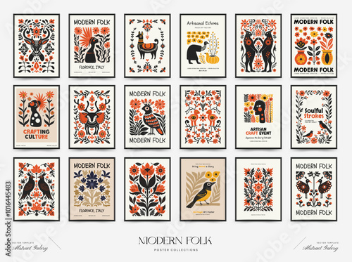 Abstract folk nordic art posters template. Modern trendy minimal style. Hand drawn design for wallpaper, wall decor, print, postcard, cover, template, banner.