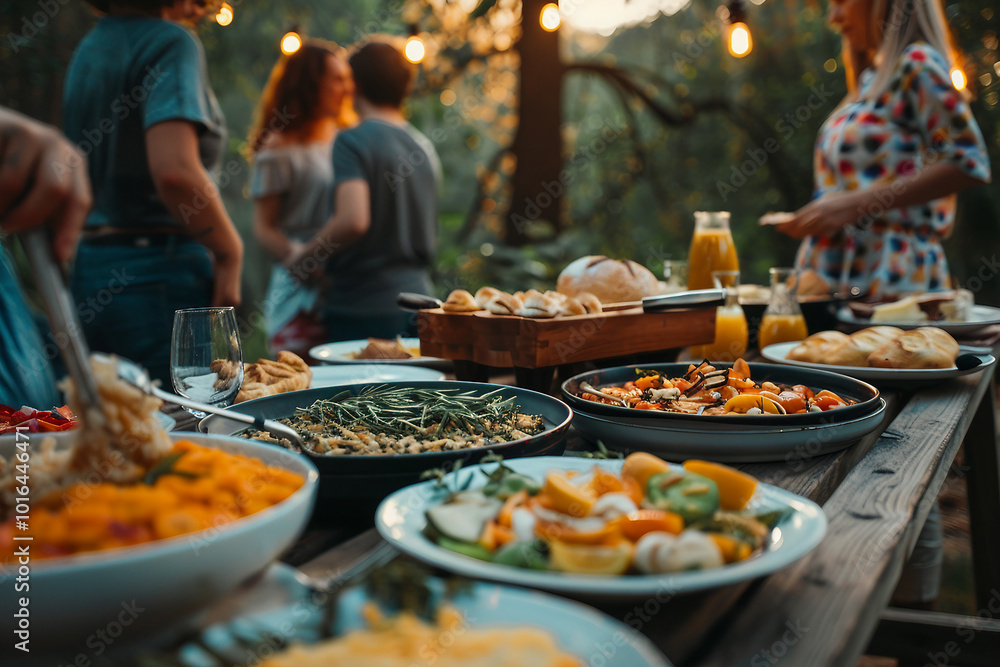 Picnic barbecue friends and family outdoor gathering generative AI Picnic barbecue friends and family outdoor gathering generative AI