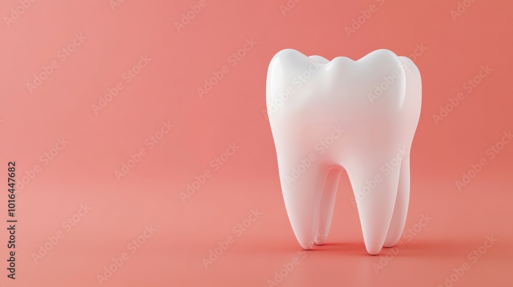 A single white tooth stands on a pink background. A single white tooth stands on a pink background.