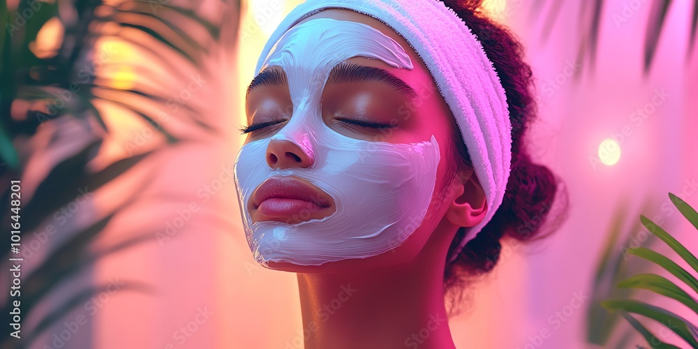 Obraz premium Woman with a facial mask relaxing with eyes closed.