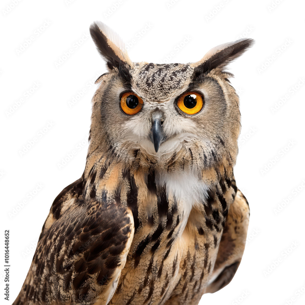 Majestic owl with striking orange eyes. transparent Majestic owl with striking orange eyes. transparent