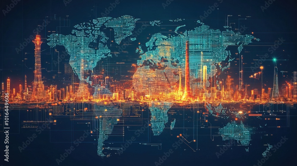 Obraz premium A digital map showing global renewable energy data 