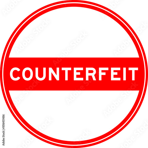 Red color round seal sticker in word counterfeit on white background