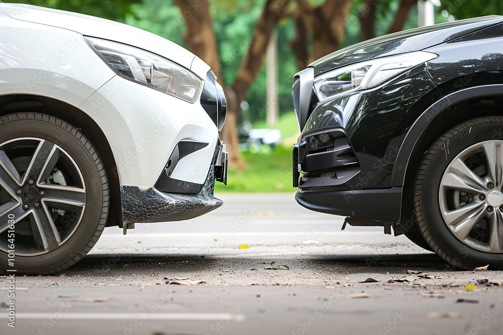 Collision of two vehicles involved in major accident on city road with damage Collision of two vehicles involved in major accident on city road with damage