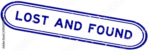 Grunge blue lost and found word rubber seal stamp on white background