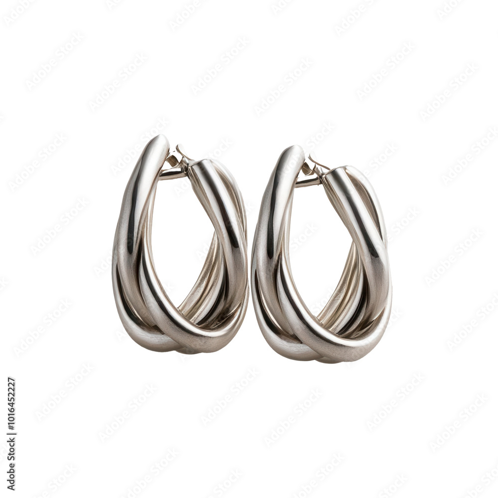 Pair of silver earrings on transparent background