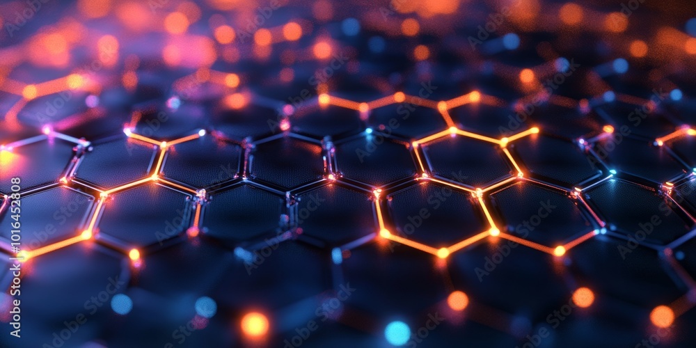 Vibrant Hexagonal Network, an intricate digital pattern of interconnected hexagons and lines, showcasing complexity and vivid colors Vibrant Hexagonal Network, an intricate digital pattern of interconnected hexagons and lines, showcasing complexity and vivid colors