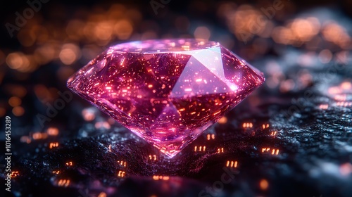 a glowing violet and blue diamond symbolizes digital wealth crypto and nft ownership subtle binary code overlays enhance the futuristic theme representing blockchain technology.illustration photo