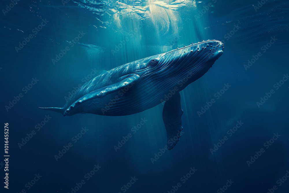 Fantastically beautiful majestic huge whale in ocean Fantastically beautiful majestic huge whale in ocean
