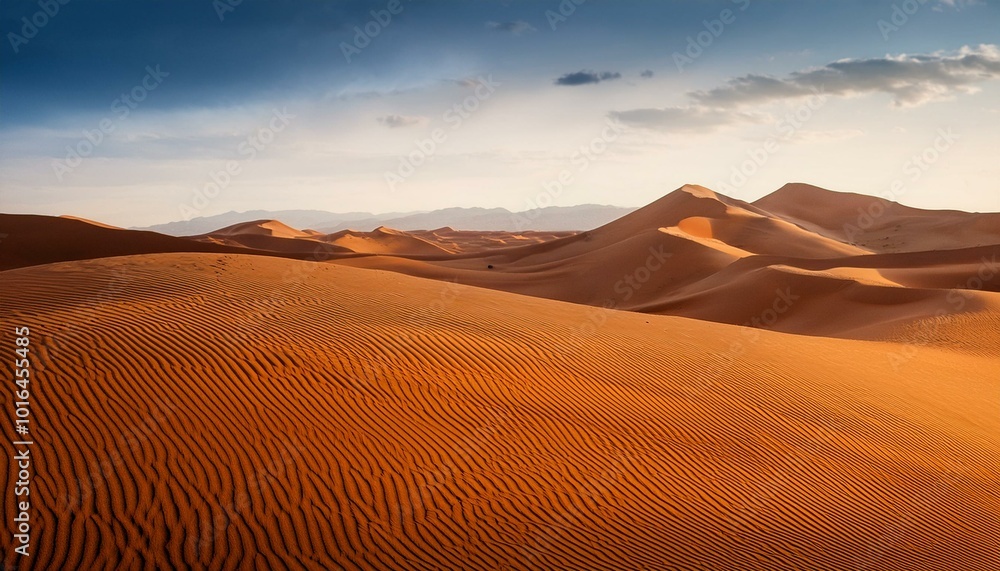 A vast desert landscape with sand dunes. A vast desert landscape with sand dunes.