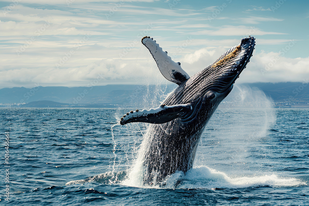 Fototapeta premium Fantastically beautiful majestic huge whale in ocean