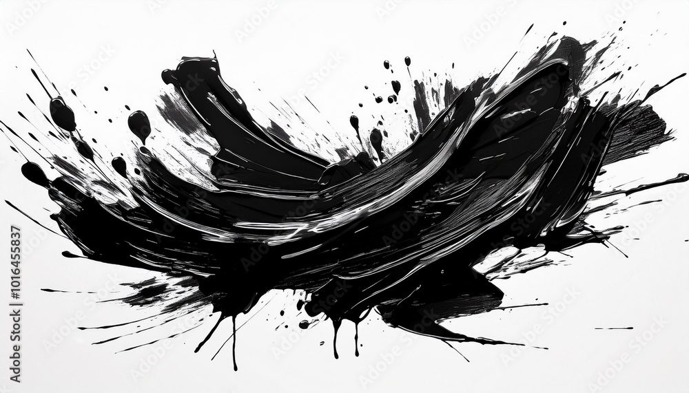 Abstract black in splash, paint, brush strokes, stain grunge isolated on white background, Japanese style Abstract black in splash, paint, brush strokes, stain grunge isolated on white background, Japanese style