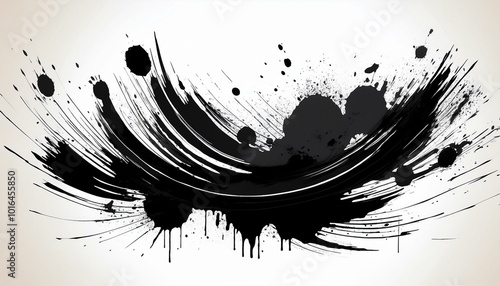 Abstract black in splash, paint, brush strokes, stain grunge isolated on white background, Japanese style with Generative AI.