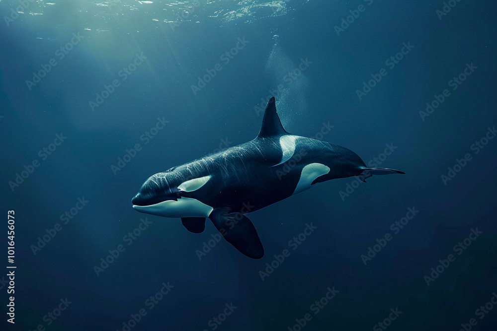 Fototapeta premium Fantastically beautiful majestic huge whale in ocean