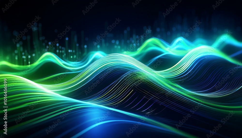 abstract futuristic background with green blue glowing neon moving high speed wave lines and bokeh lights. Data transfer concept Fantastic wallpaper, Ai Generative abstract futuristic background with green blue glowing neon moving high speed wave lines and bokeh lights. Data transfer concept Fantastic wallpaper, Ai Generative