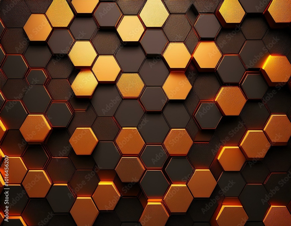 Abstract futuristic luxurious digital geometric technology hexagon background banner illustration 3d - Glowing gold, brown, gray and black hexagonal 3d shape texture wall (Generative Ai) Abstract futuristic luxurious digital geometric technology hexagon background banner illustration 3d - Glowing gold, brown, gray and black hexagonal 3d shape texture wall (Generative Ai)