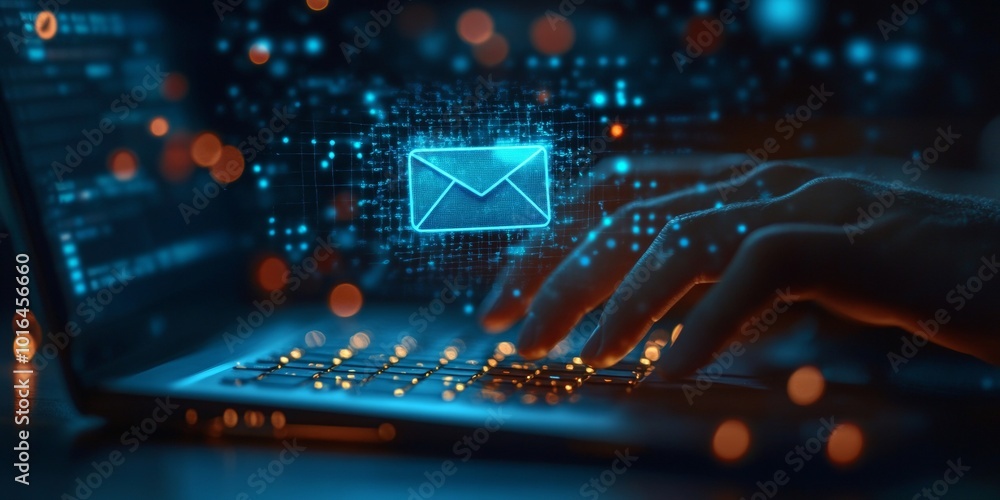 © paisorn - Fingers on a touchpad with an email symbol above, solid color background, digital communication concept, modern technology interaction © paisorn - Fingers on a touchpad with an email symbol above, solid color background, digital communication concept, modern technology interaction